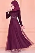 لباس مجلسی بلند زنانه توری پولک دار آلبالویی برند ModaMerve