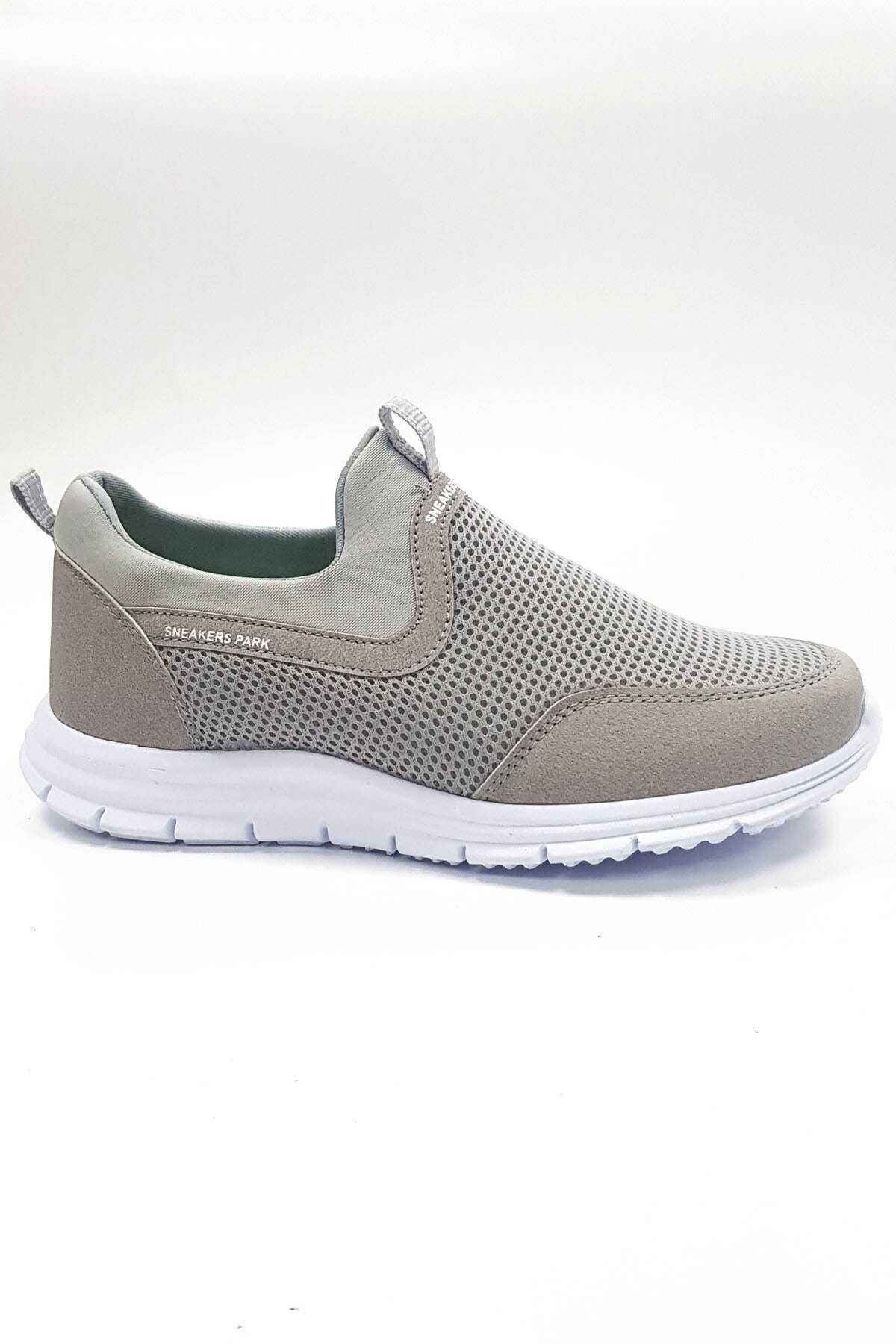 کتانی پیاده روی مدل جورابی بدون بند یونیسکس دو رنگ طوسی سفید برند sneakers Park