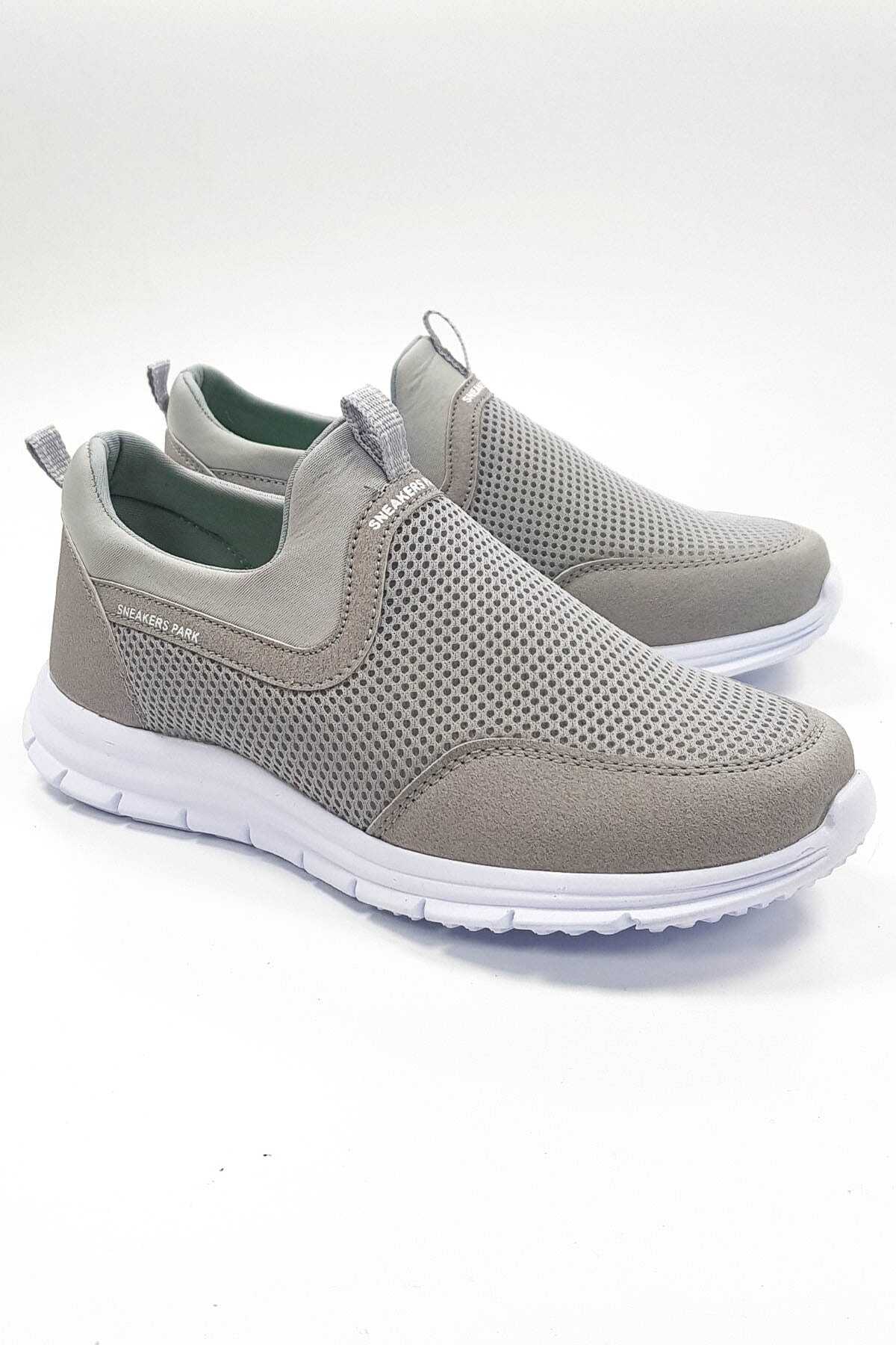 کتانی پیاده روی مدل جورابی بدون بند یونیسکس دو رنگ طوسی سفید برند sneakers Park