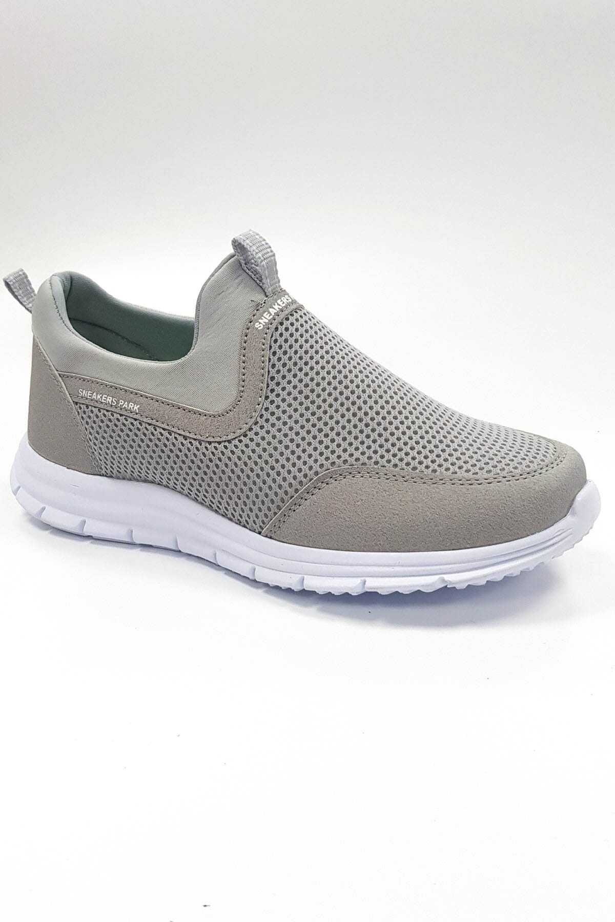 کتانی پیاده روی مدل جورابی بدون بند یونیسکس دو رنگ طوسی سفید برند sneakers Park