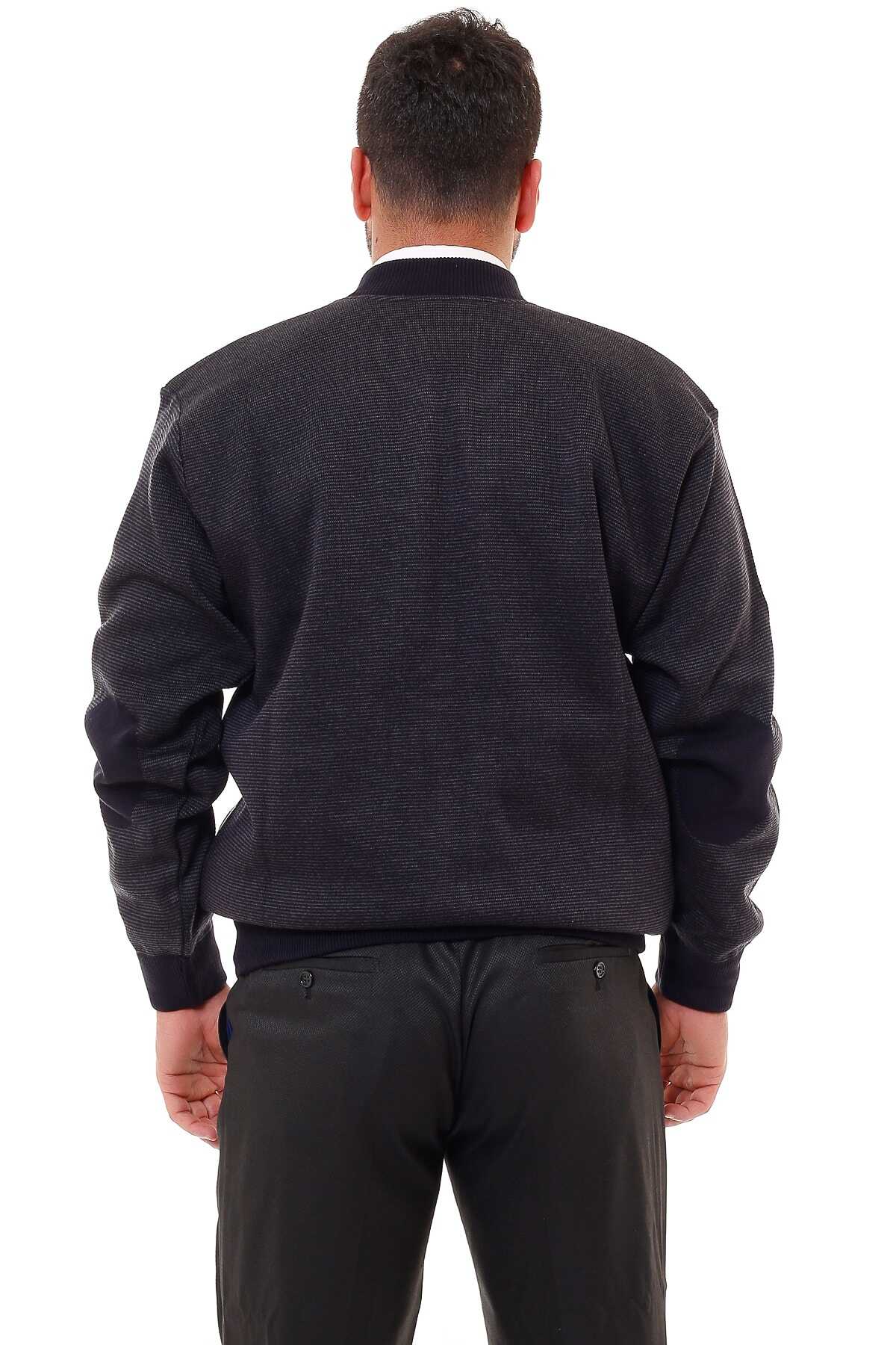 ژاکت سایز بزرگ مردانه جلو زیپ طرح دار سرمه ای برند KARBEY TRİKO