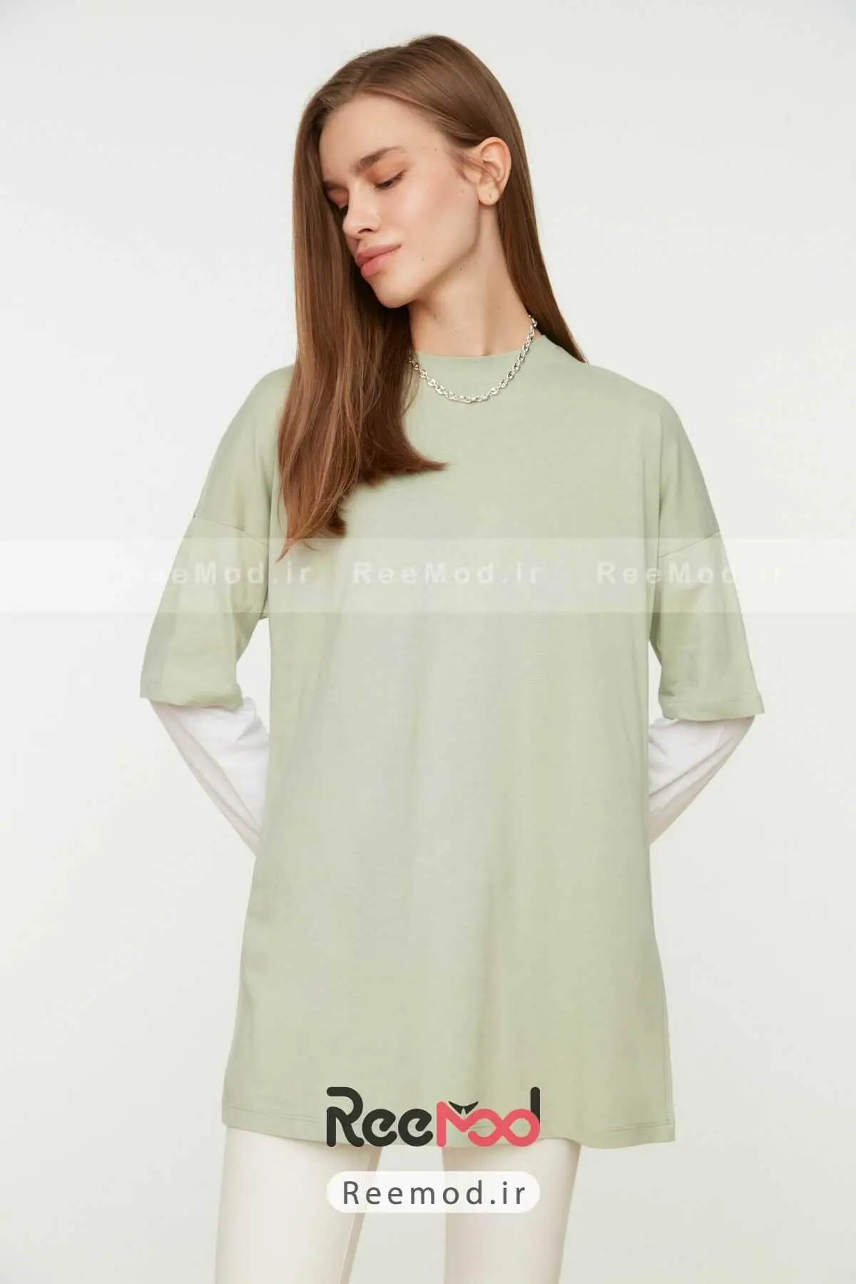تونیک زنانه ساده نعنایی برند Trendyol Modest