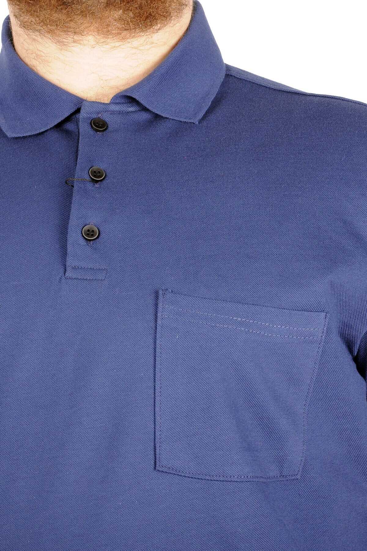 تیشرت یقه پولو سایز بزرگ مردانه تک جیب آبی برند ModeXL