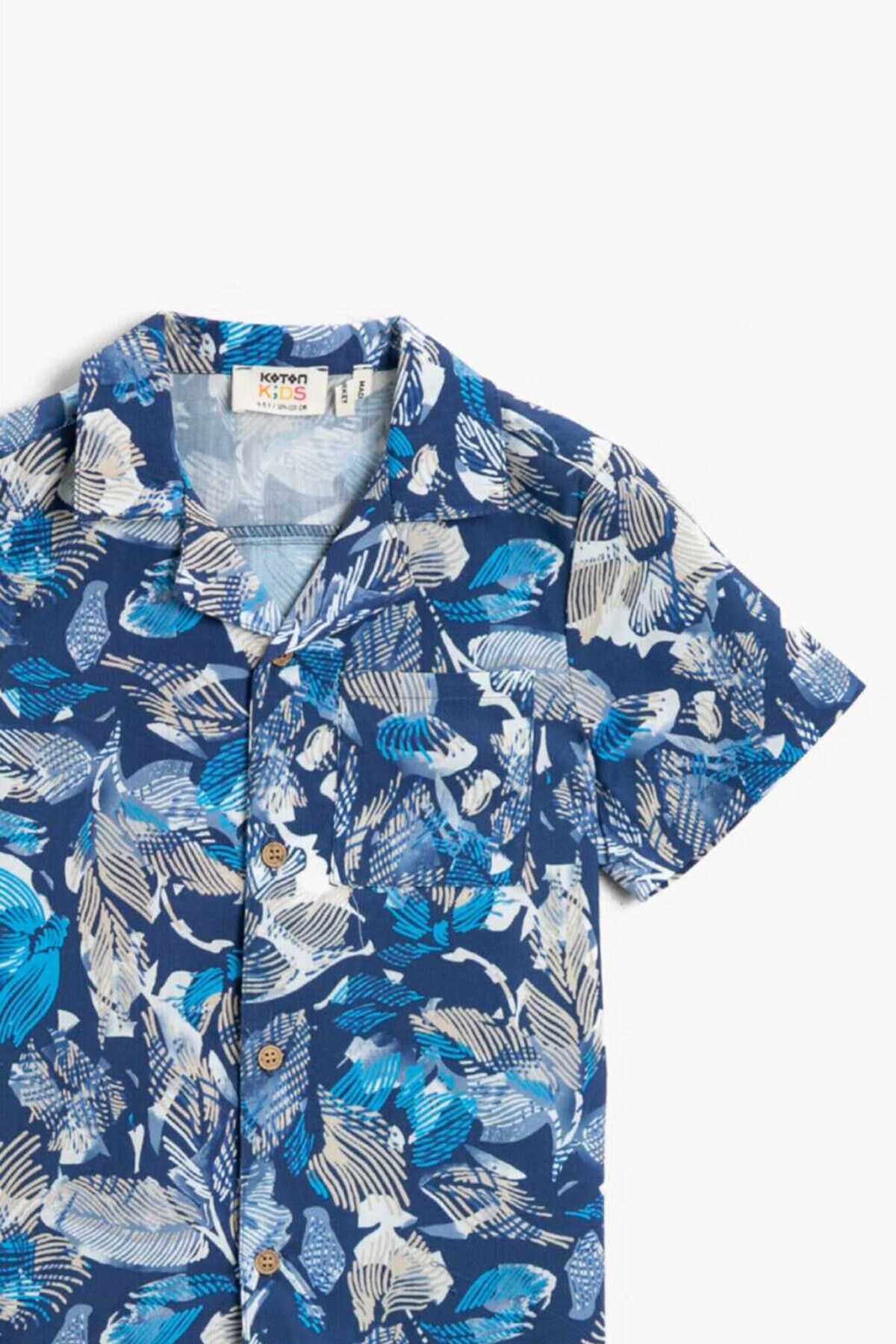 پیراهن نخی بچه گانه پسرانه یه ترکیبی آستین کوتاه طرح هاوایی آبی برند Koton
