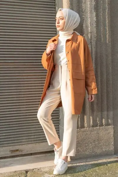 پیراهن زنانه جیب دار دکمه ای آجری برند Caramel Butik 