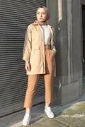 پیراهن زنانه جیب دار دکمه ای بژ تیره برند Caramel Butik 