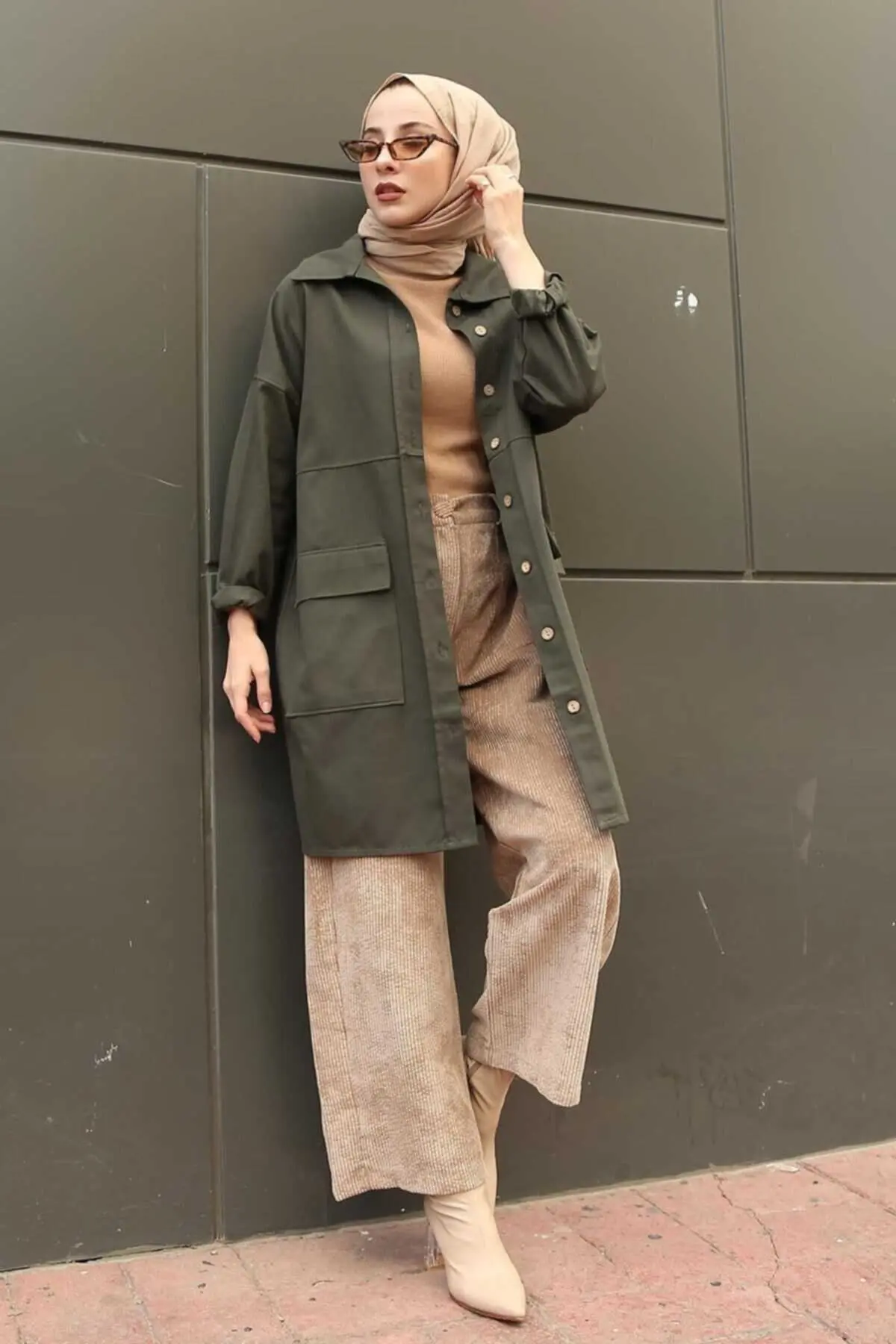 پیراهن زنانه جیب دار دکمه ای سبز برند Caramel Butik 