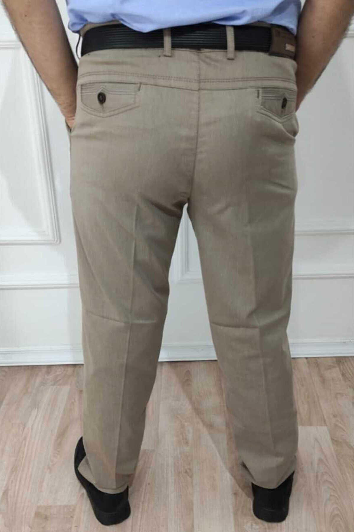 شلوار کتان سایز بزرگ جیب دار مردانه بژ برند nacar çarşı