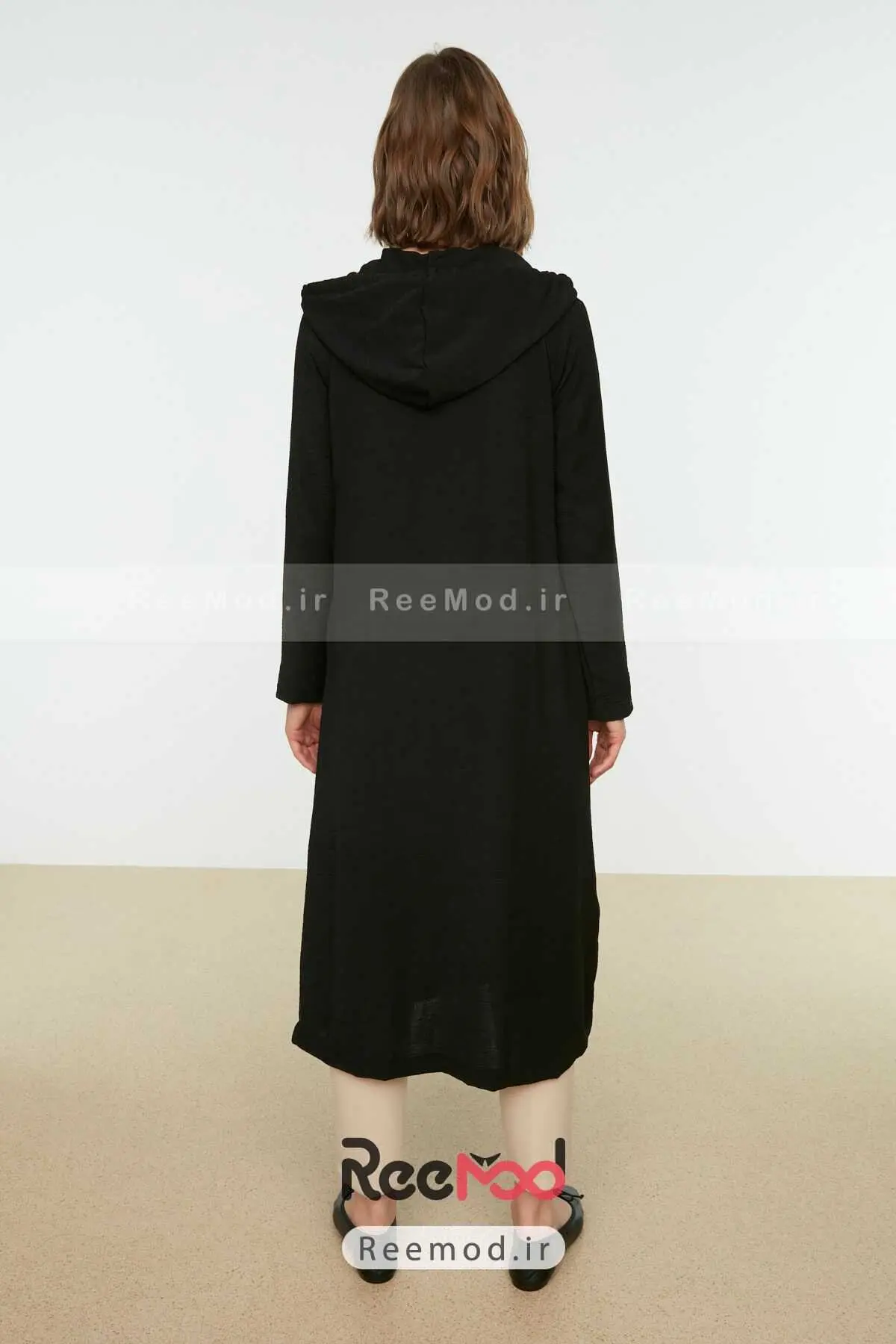مانتو اسپرت بلند کلاه دار مشکی برند Trendyol Modest