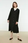 مانتو اسپرت بلند کلاه دار مشکی برند Trendyol Modest
