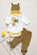 ست 3 تکه لباس نوزاد طرح زنبور زرد برند Mai Perla 