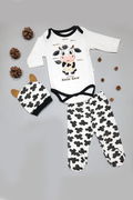 ست 3 تکه لباس نوزاد طرح بچه گاو سفید مشکی برند Mai Perla 