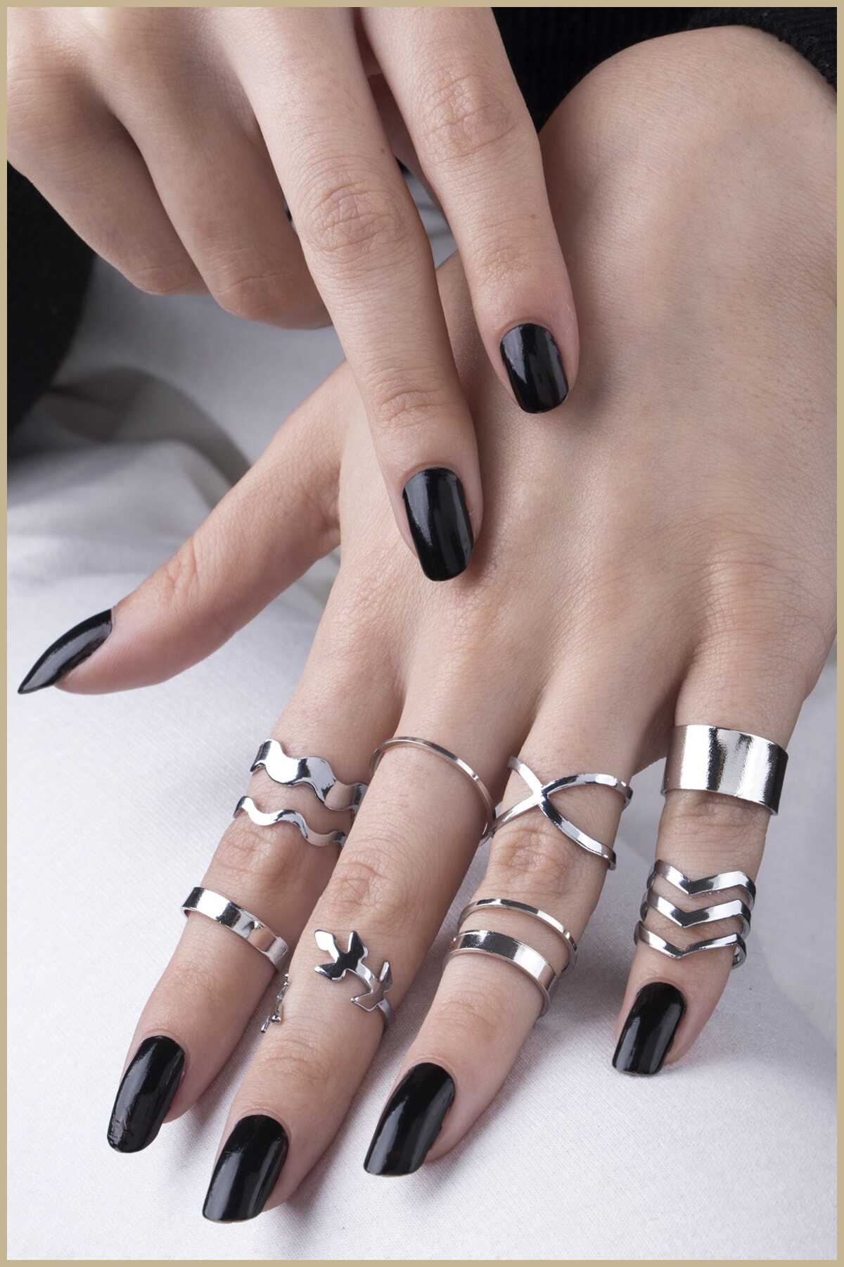 ست 9 عددی انگشتر زنانه نقره ای برند Ervalina 