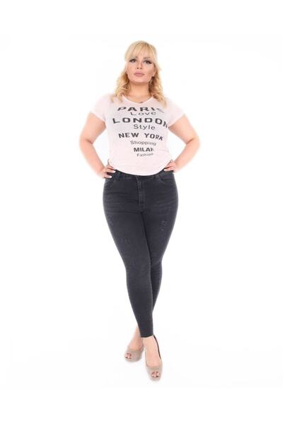 شلوار جین لوله ای سایز بزرگ زنانه ذغالی برند CEDY DENIM