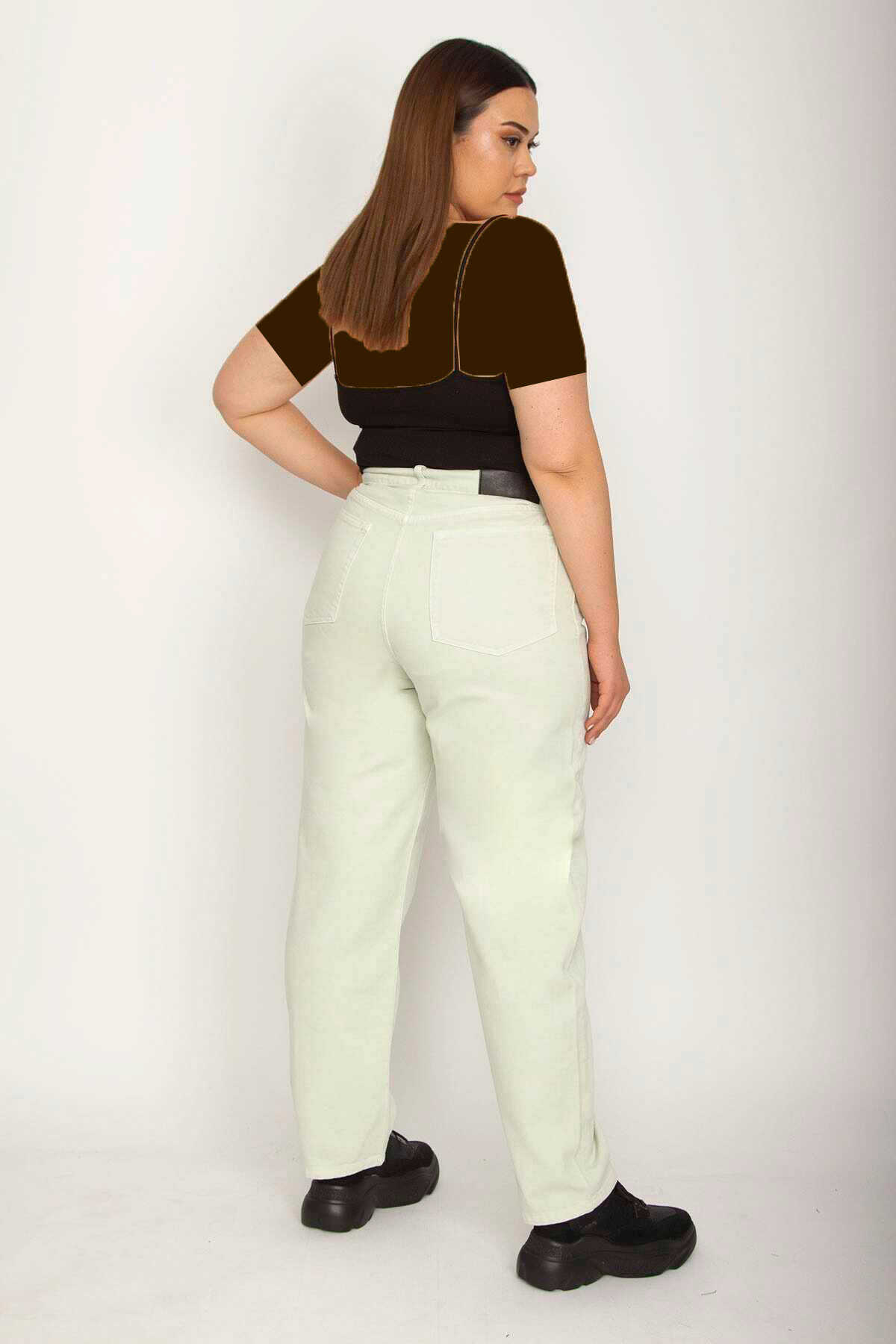 شلوار جین جذب فاق بلند سایز بزرگ زنانه نعنایی روشن برند Şans 