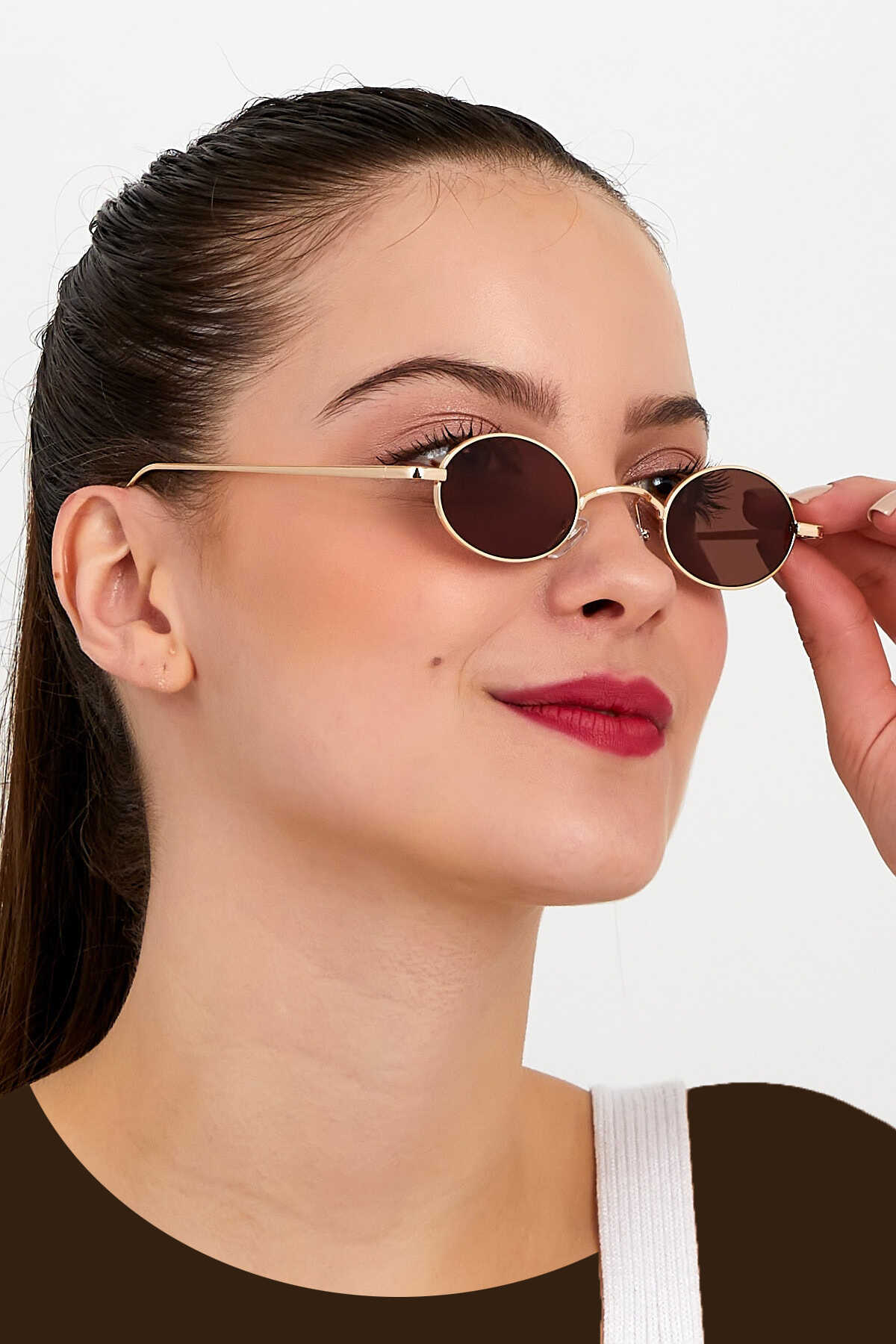 عینک آفتابی زنانه قهوه ای طلایی برند Nilu Moda