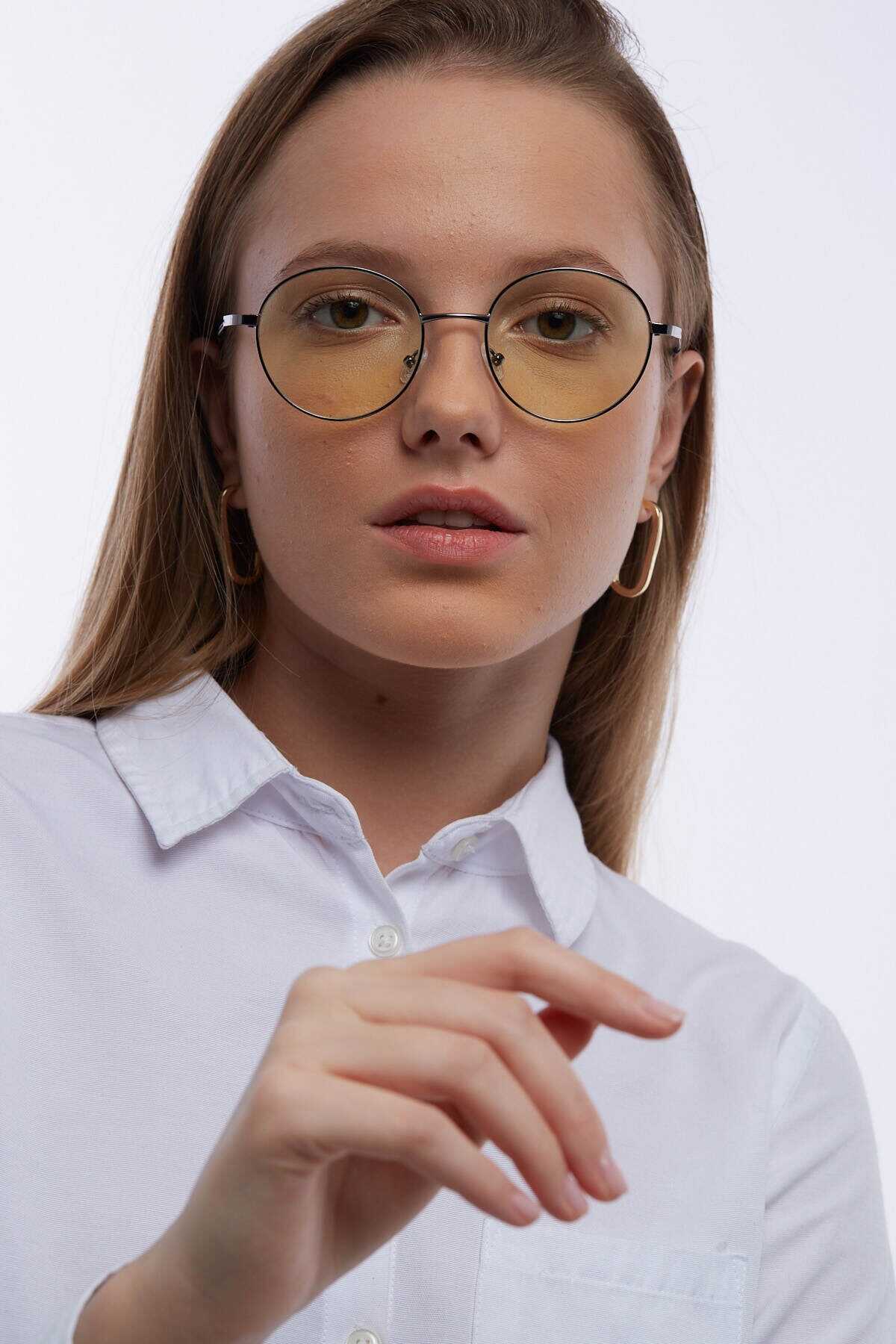 عینک محافظ نور آبی فریم فلزی گرد یونیسکس مشکی برند GHIA