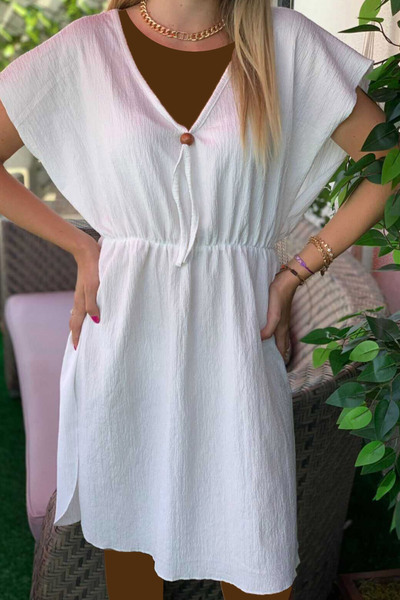 لباس ساحلی یقه هفت باز چاک دار زنانه سفید برند K&H TWENTY