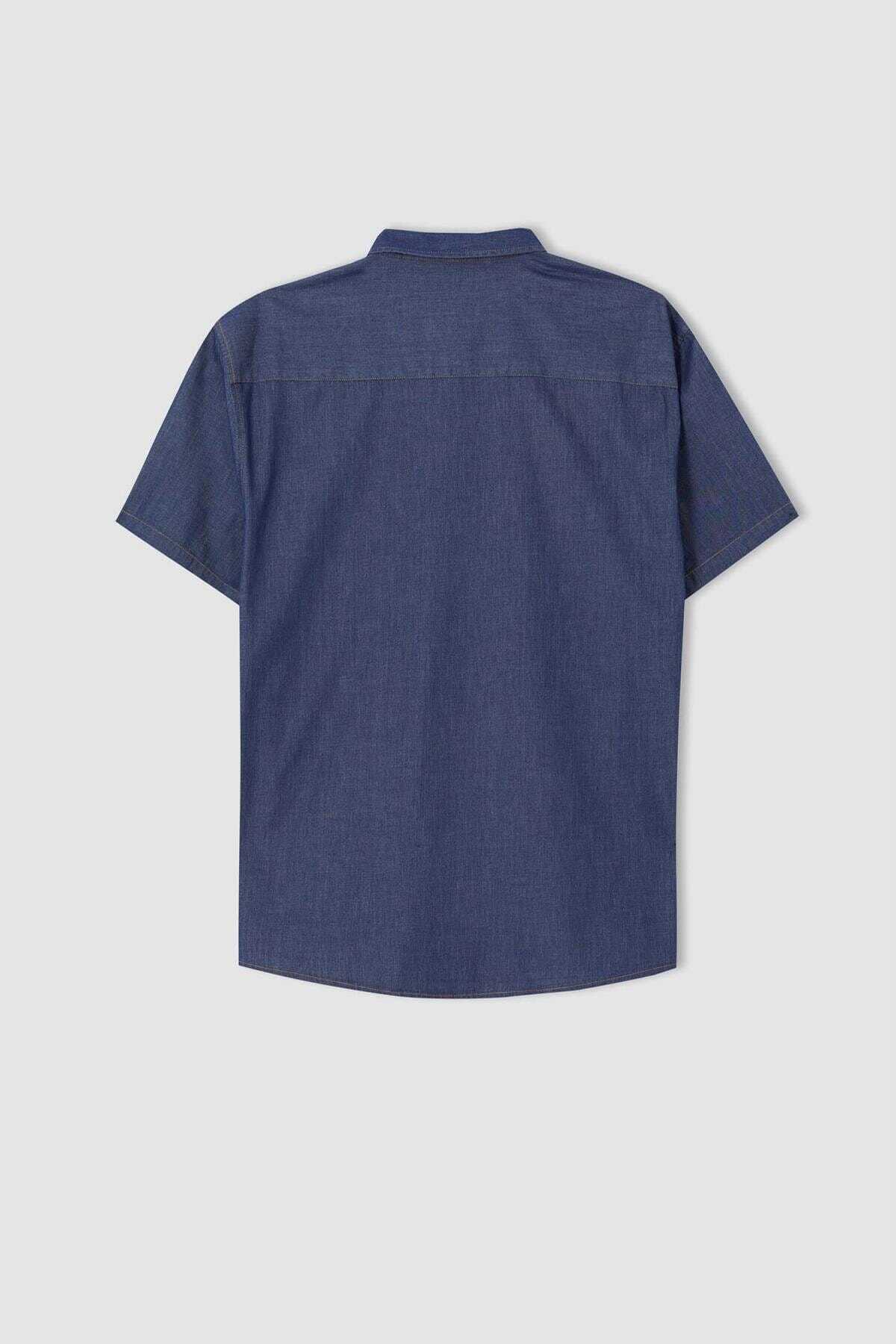 پیراهن طرح جین آستین کوتاه یقه باریک آبی برند DeFacto