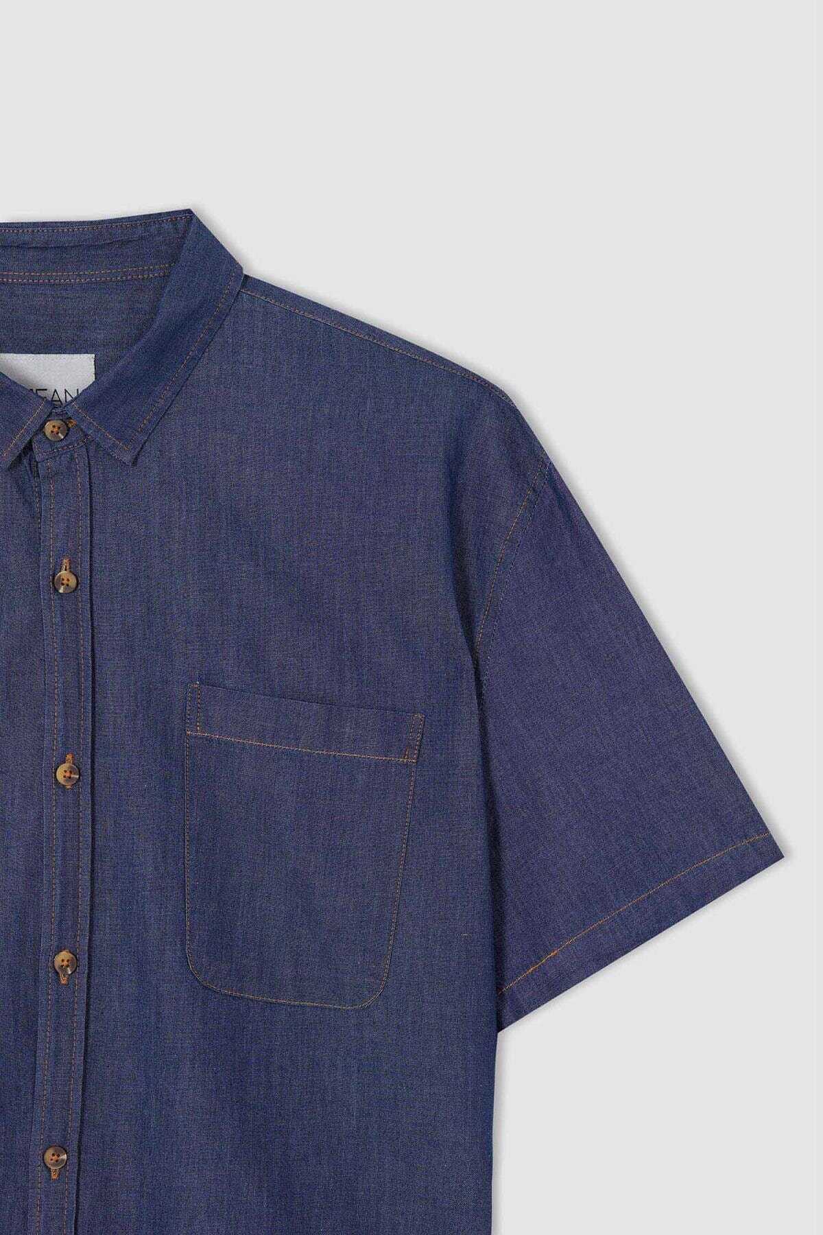 پیراهن طرح جین آستین کوتاه یقه باریک آبی برند DeFacto