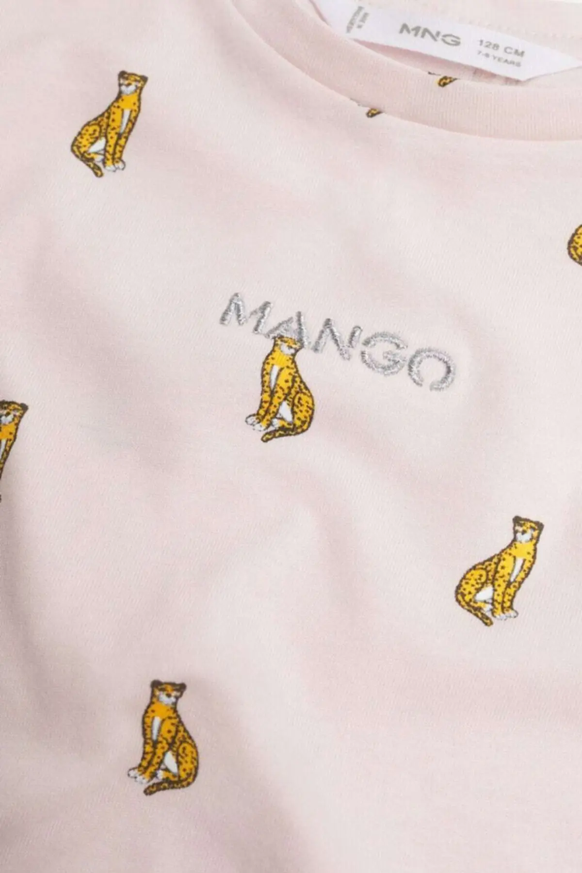 تیشرت یقه گرد چاپ دار دخترانه صورتی روشن برند Mango 