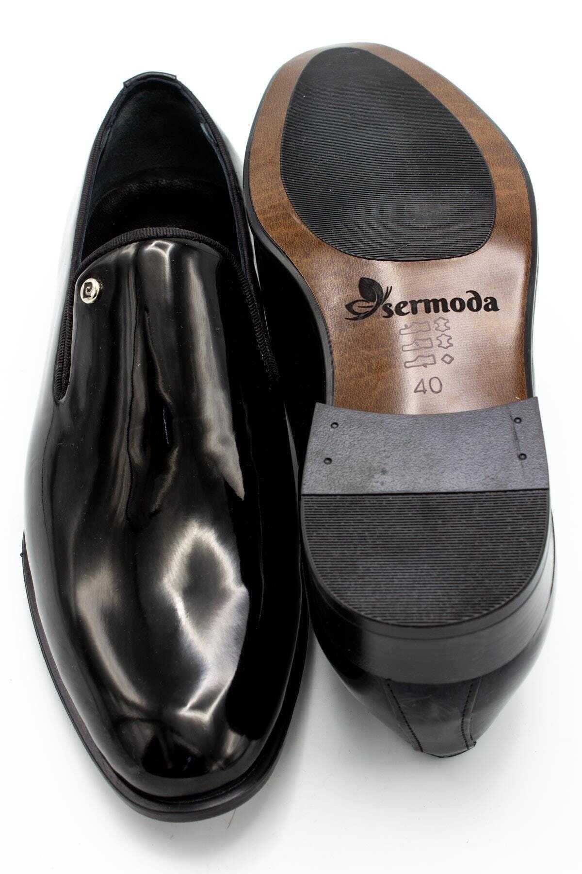 کفش کلاسیک ورنی بدون بند پاشنه دار مردانه مشکی برند sermoda 