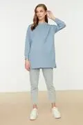 دورس زنانه ساده یقه گرد آبی برند Trendyol Modest