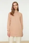 دورس زنانه ساده یقه گرد بژ برند Trendyol Modest