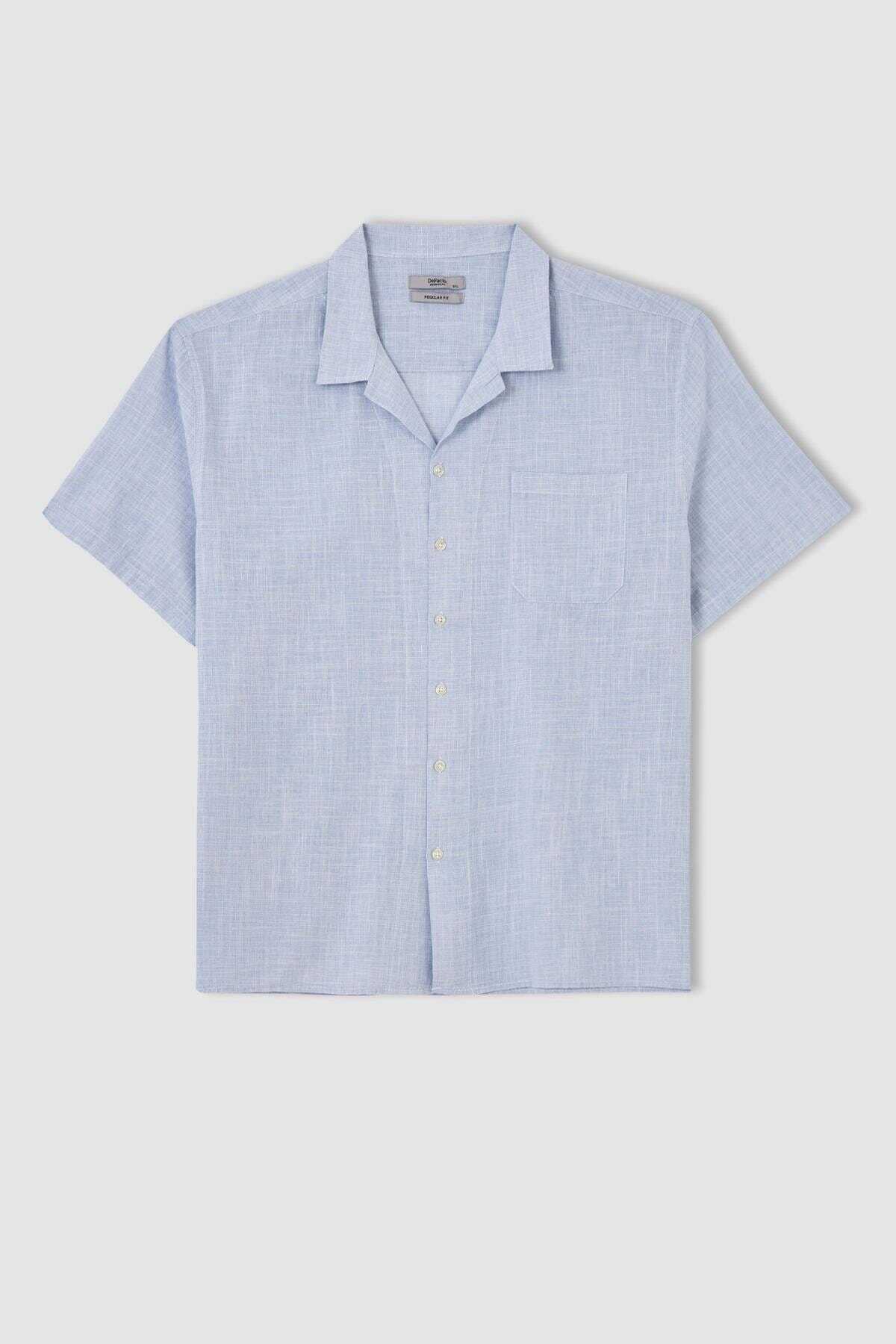 پیراهن آستین کوتاه یقه ترکیبی سایز بزرگ مردانه طوسی برند DeFacto
