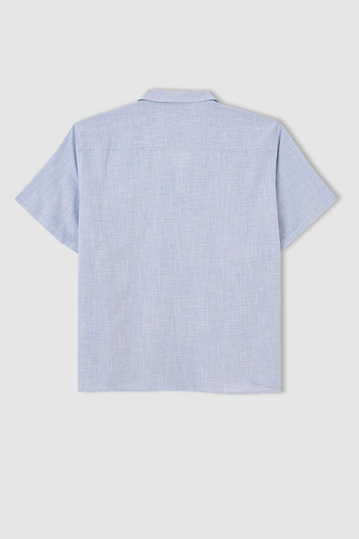 پیراهن آستین کوتاه یقه ترکیبی سایز بزرگ مردانه طوسی برند DeFacto