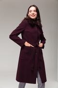 کت بلند زنانه یقه خز دار جیب دار دکمه ای آلبالویی برند Concept