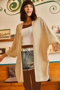 ژاکت بافتنی جلو باز توری آستین کیمونو کرم برند Olalook