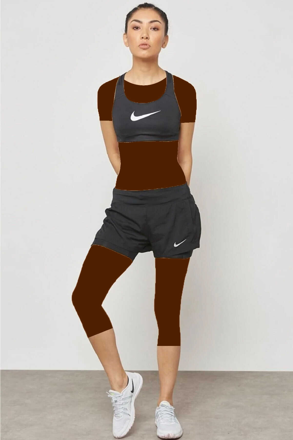 شلوارک برمودا ورزشی دو لایه جیب دار زنانه مشکی برند Nike