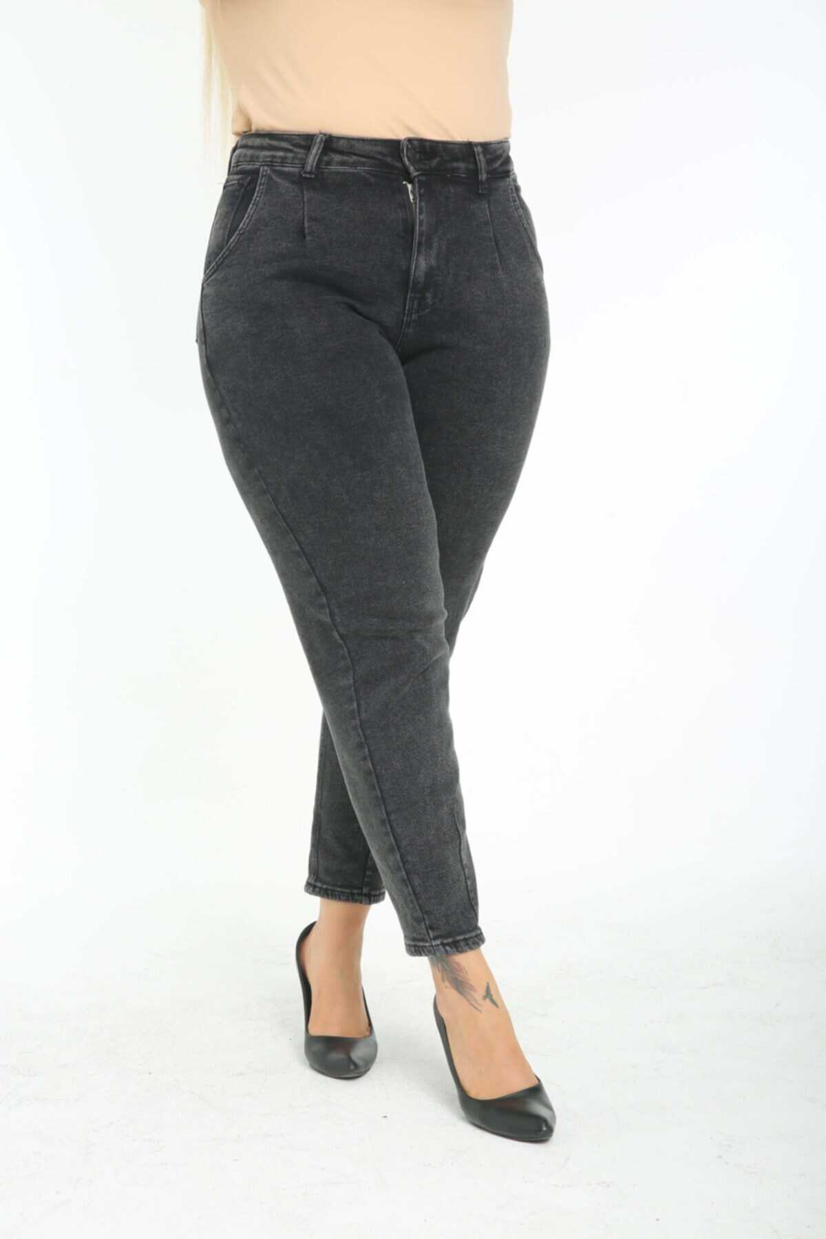 شلوار جین زنانه سایز بزرگ خاکستری تیره برند CEDY DENIM