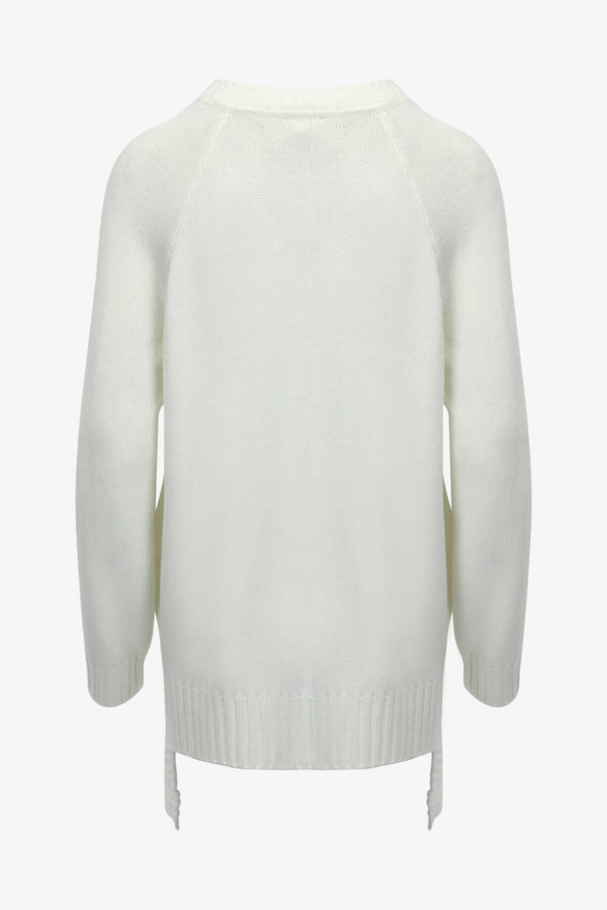 ژاکت بافت زنانه یقه 7 آستین بلند طرح دار سفید برند W Collection