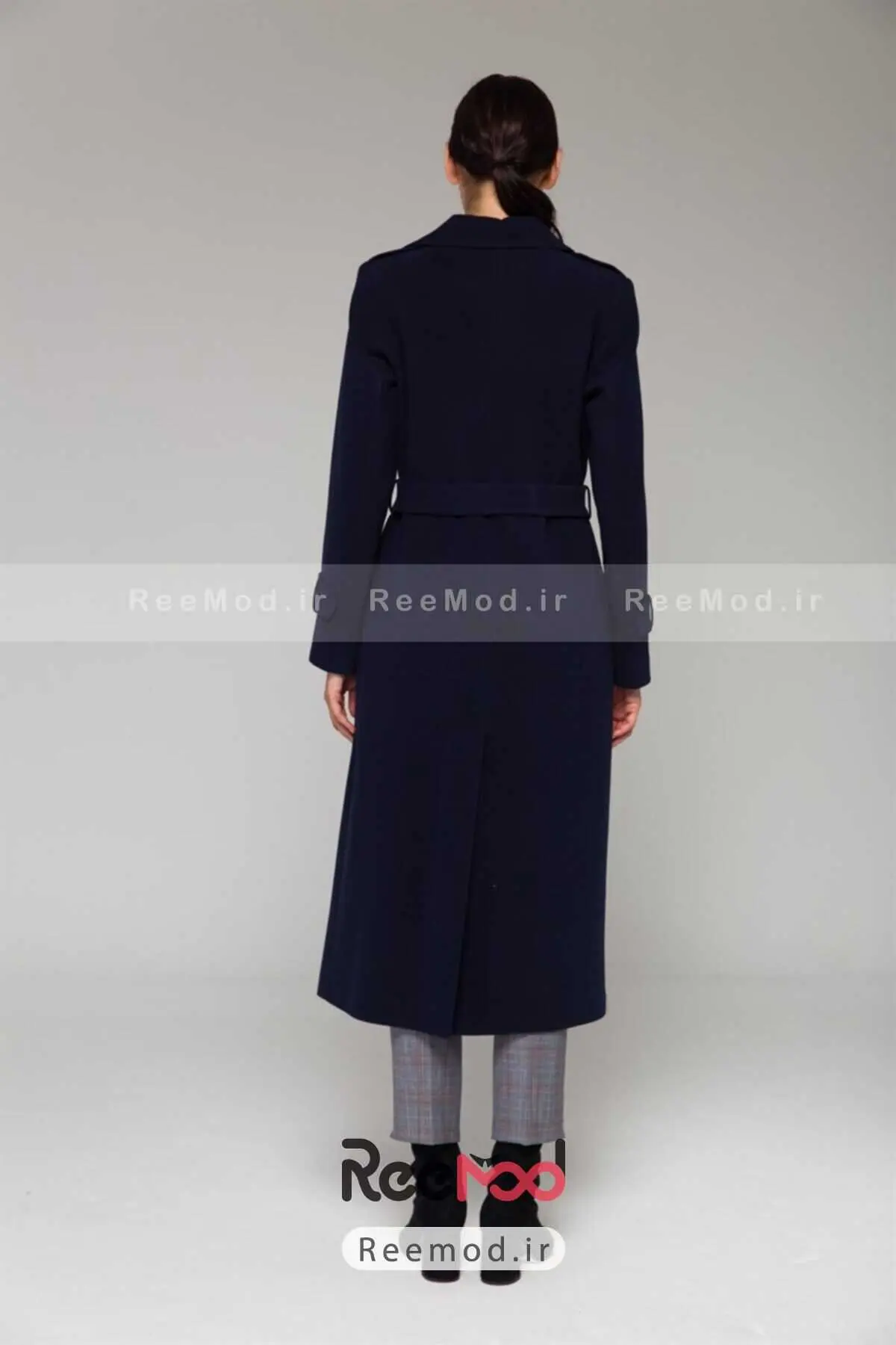 کت بلند زنانه ضخیم یقه انگلیسی سرمه ای برند Olcay