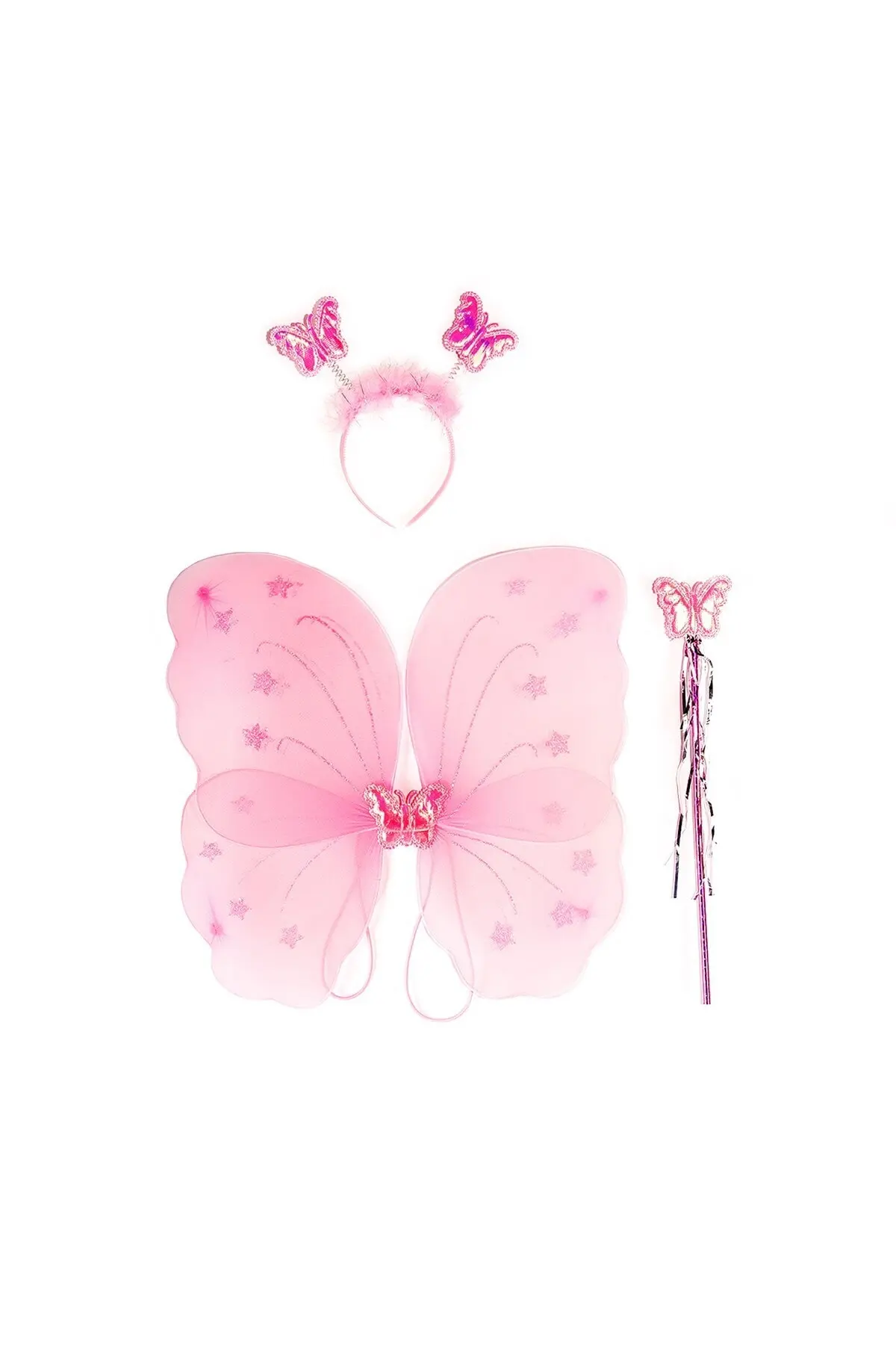 ست عصا - بال - تاج مدل پروانه دخترانه صورتی 