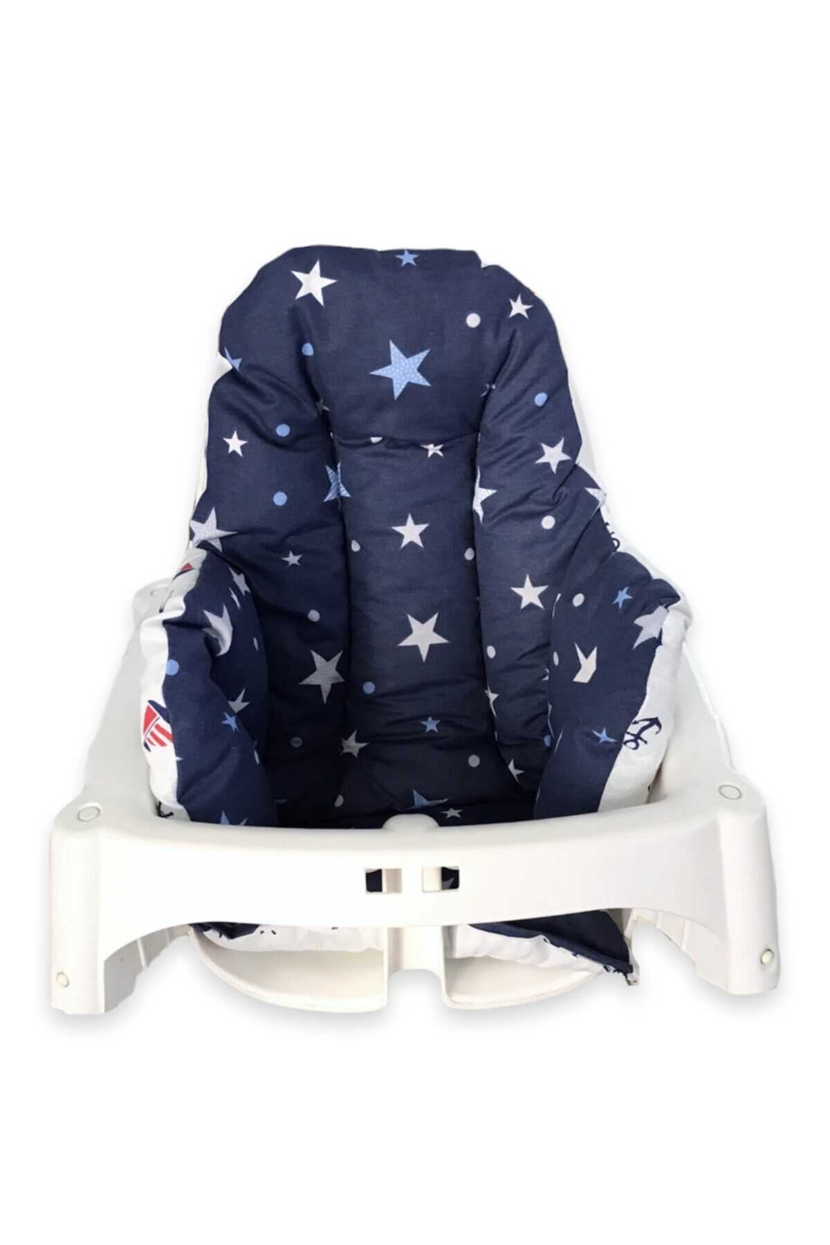 کوسن صندلی کودک دو رو طرح دار آبی تیره سفید برند Bebek Özel 