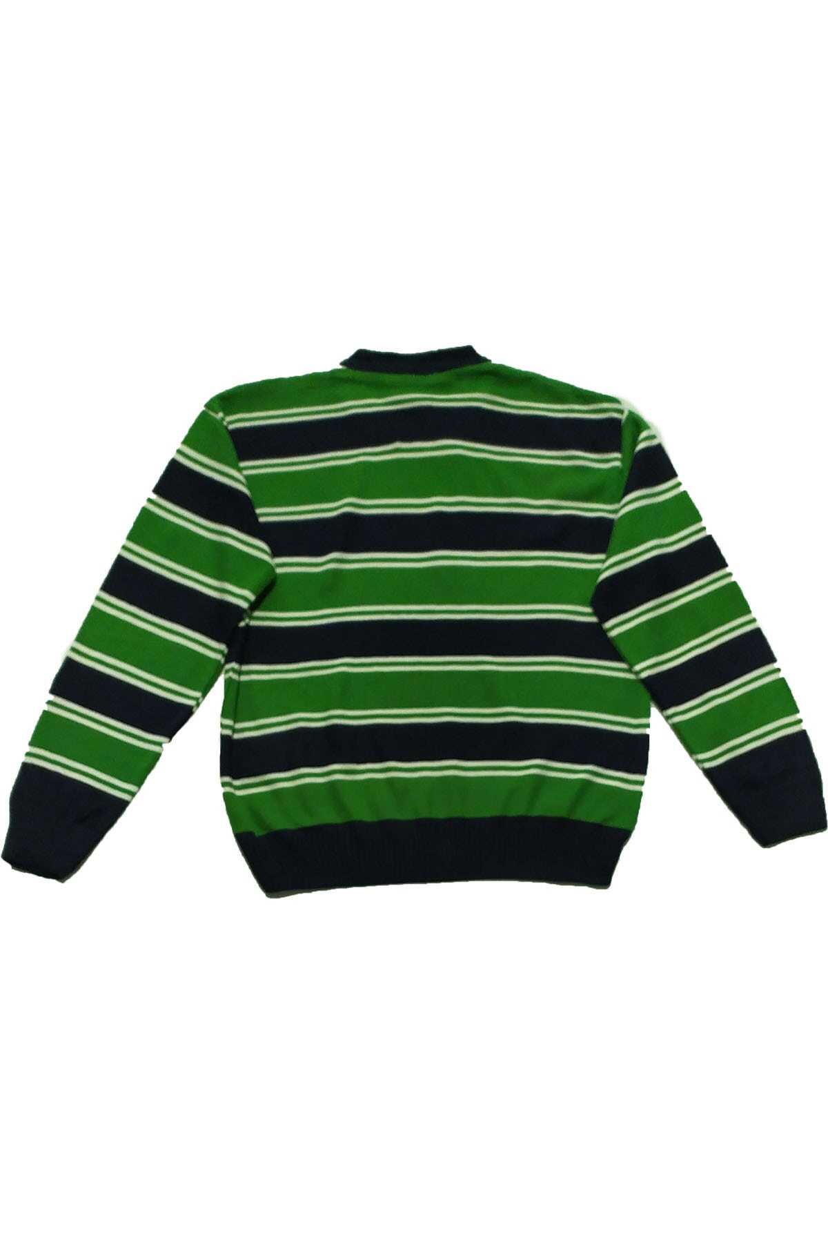 بلوز کشباف بچه گانه پسرانه یقه گرد راه راه سبز برند Lacoste 