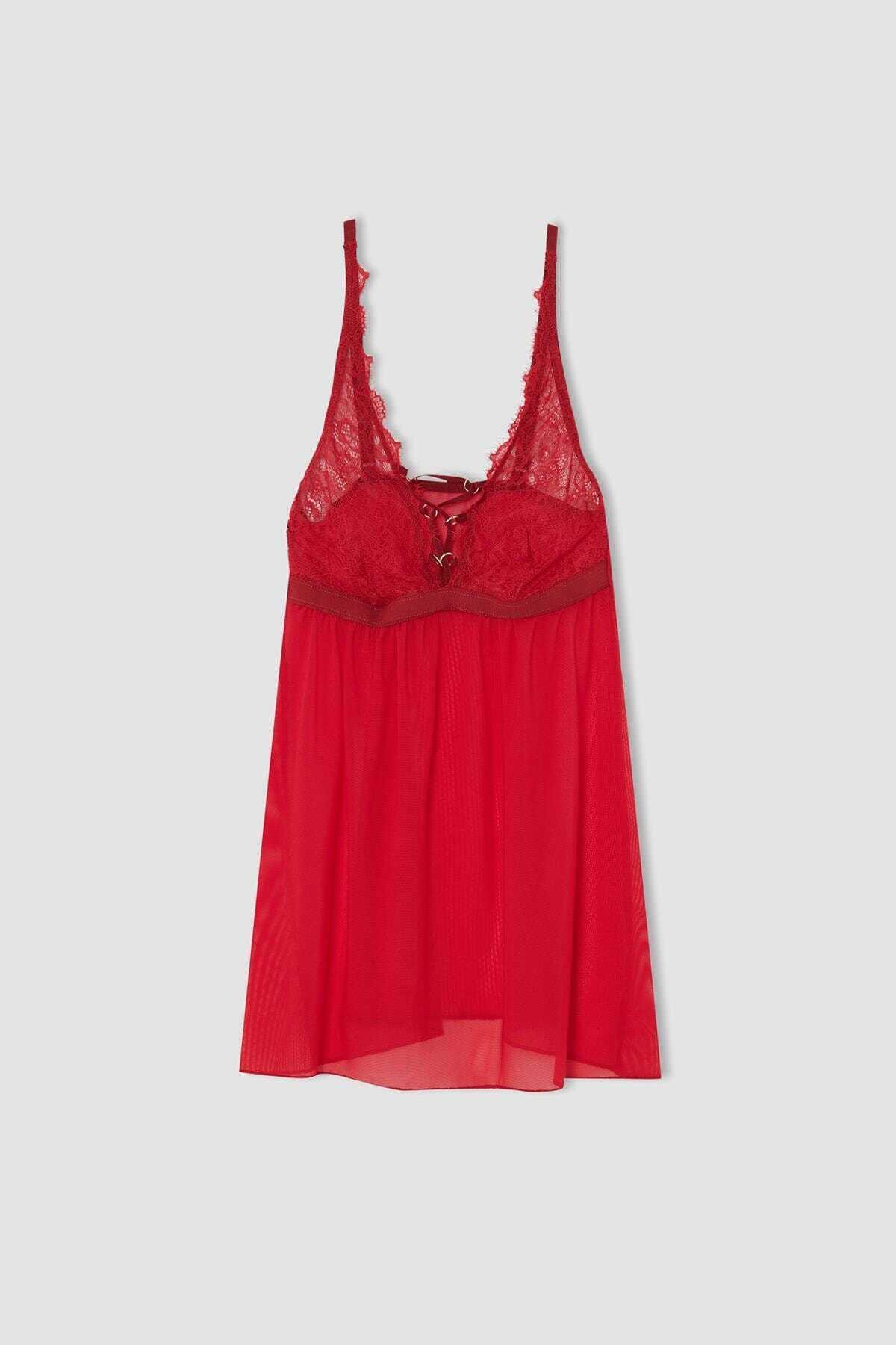 لباس خواب زنانه توری قرمز برند DeFacto 