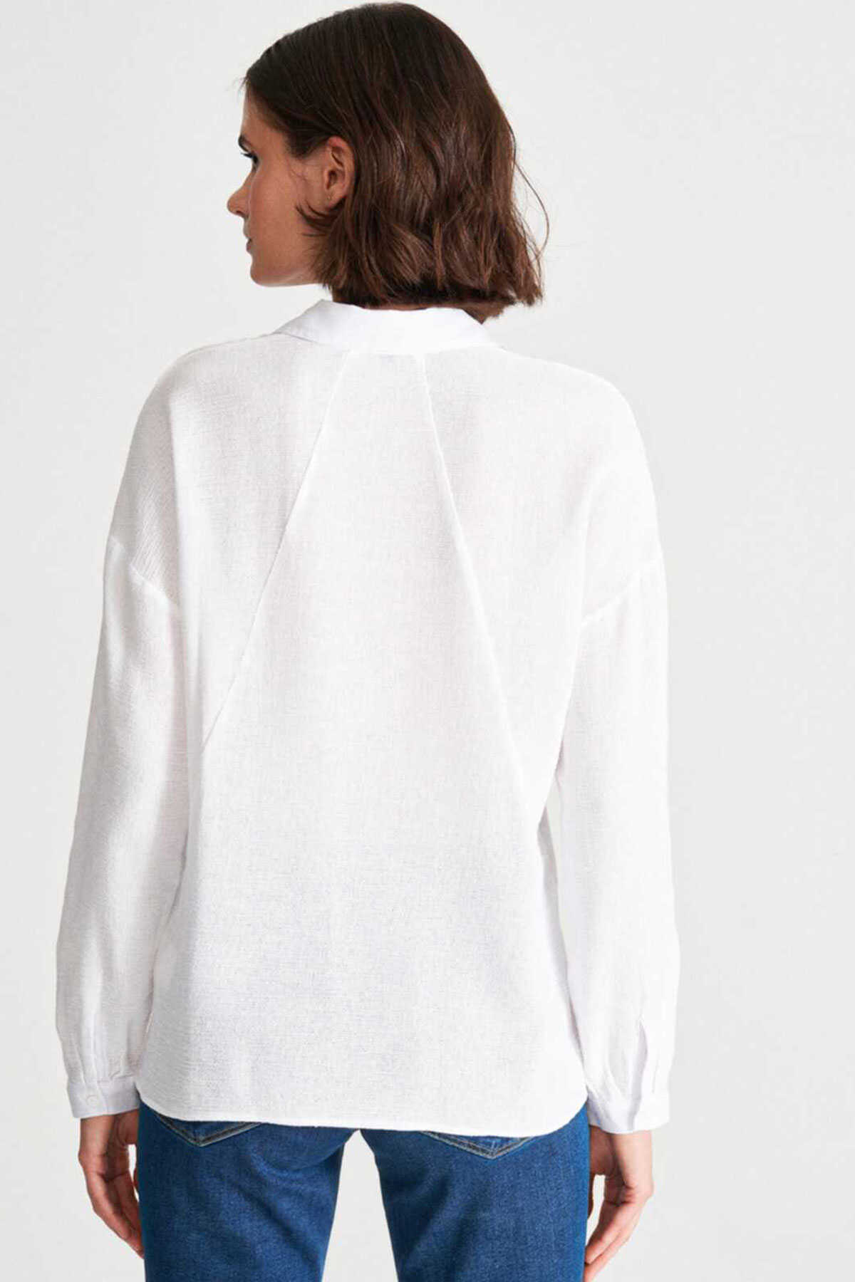 بلوز آستین بلند یقه ترکیبی زنانه سفید برند Mavi 