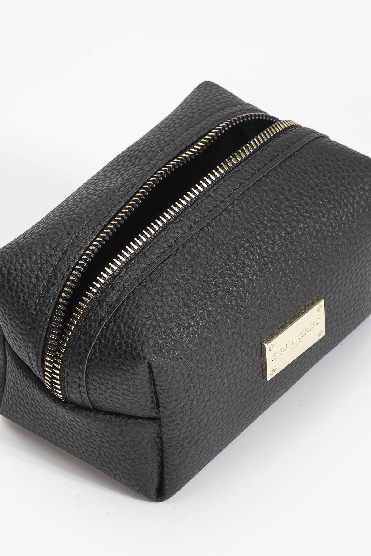 کیف لوازم ارایشی زنانه چرم مشکی برند Marie Claire 