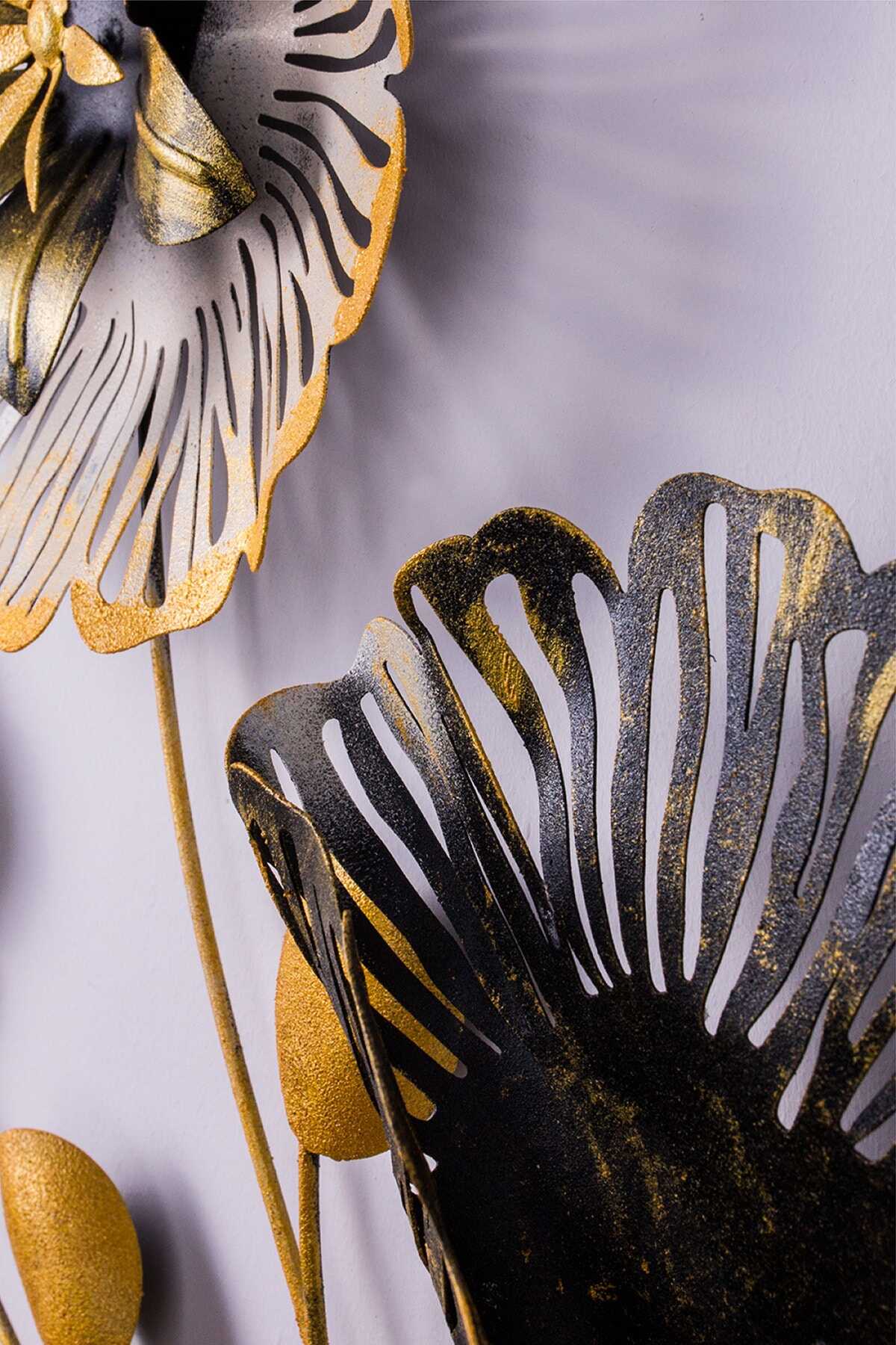 تابلو دیواری فلزی مدل گل مشکی طلایی برند Doreline 