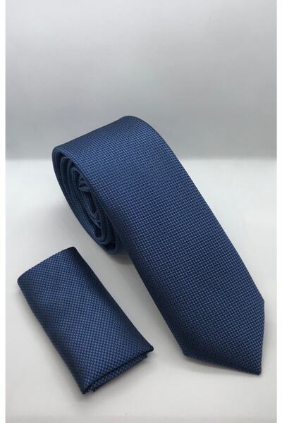 ست کراوات دستمال جیبی مردانه آبی تیره برند Gambocci 