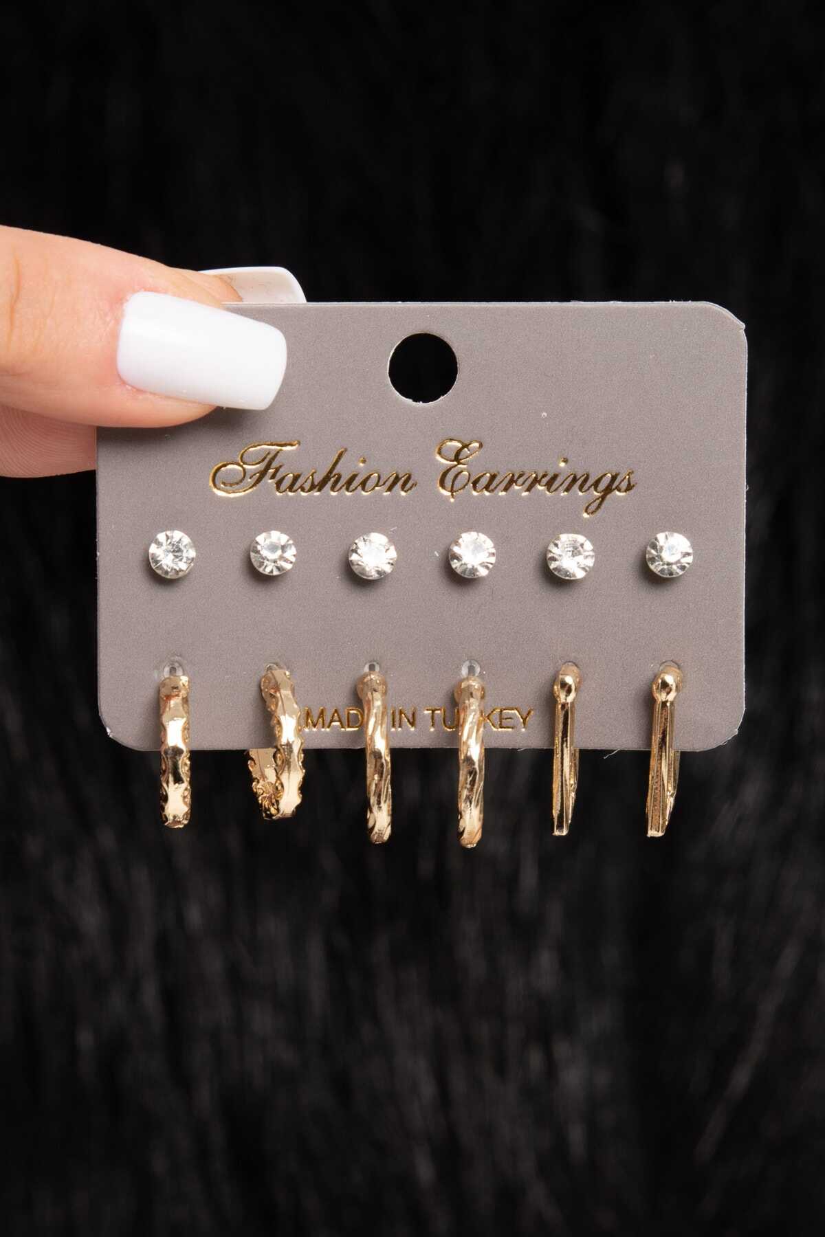 ست گوشواره 6 جفت طلایی برند Bishe butik