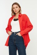 پیراهن زنانه ساده تک جیب قرمز برند TRENDYOLMİLLA 