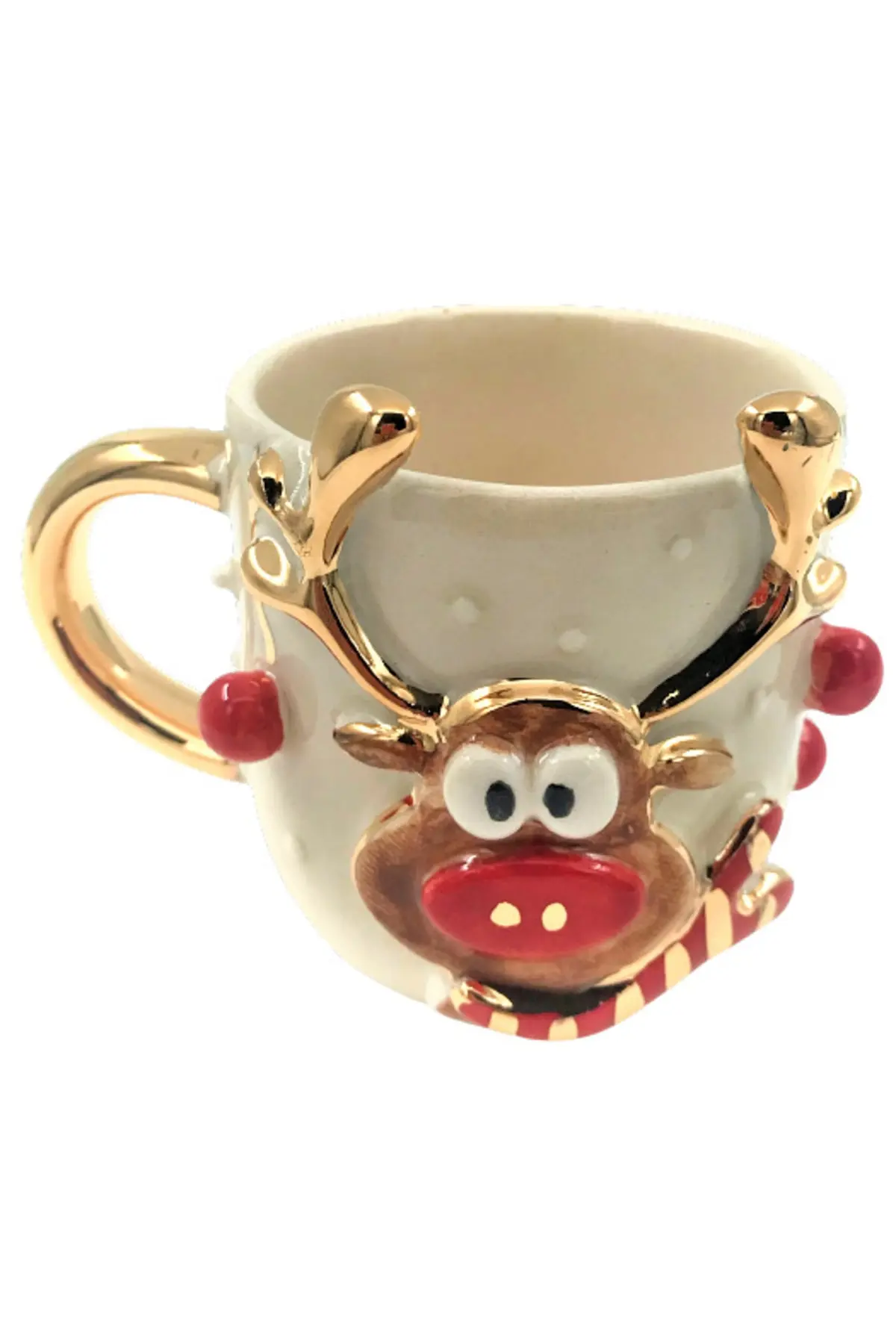 فنجان قهوه خوری طلاکاری شده طرح گوزن کریسمس همراه نعلبکی شیری طلایی 