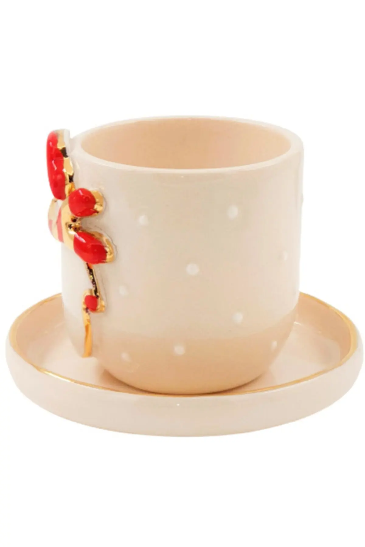 فنجان قهوه خوری طلاکاری شده طرح آدم برفی کریسمس همراه نعلبکی شیری طلایی 