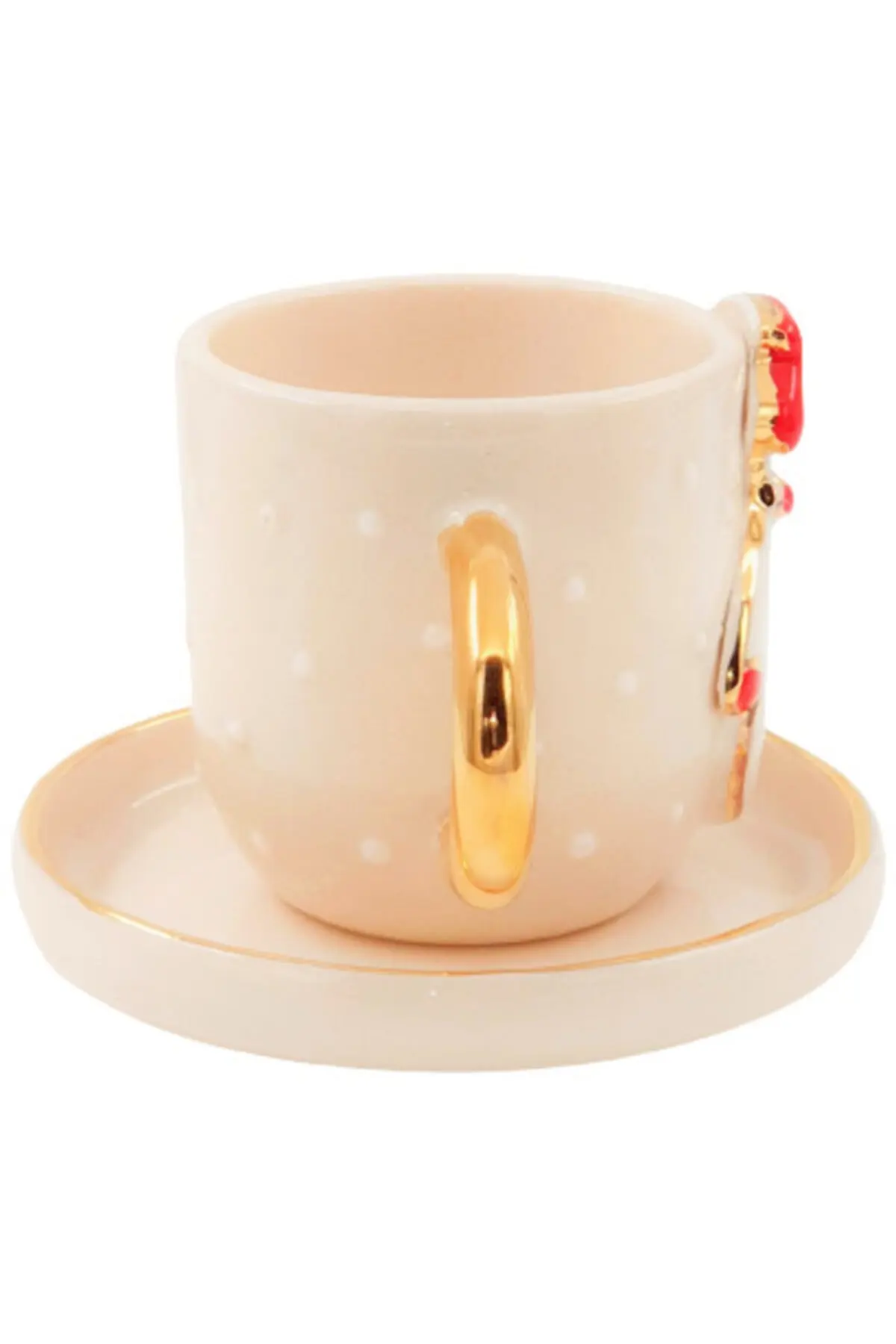 فنجان قهوه خوری طلاکاری شده طرح آدم برفی کریسمس همراه نعلبکی شیری طلایی 