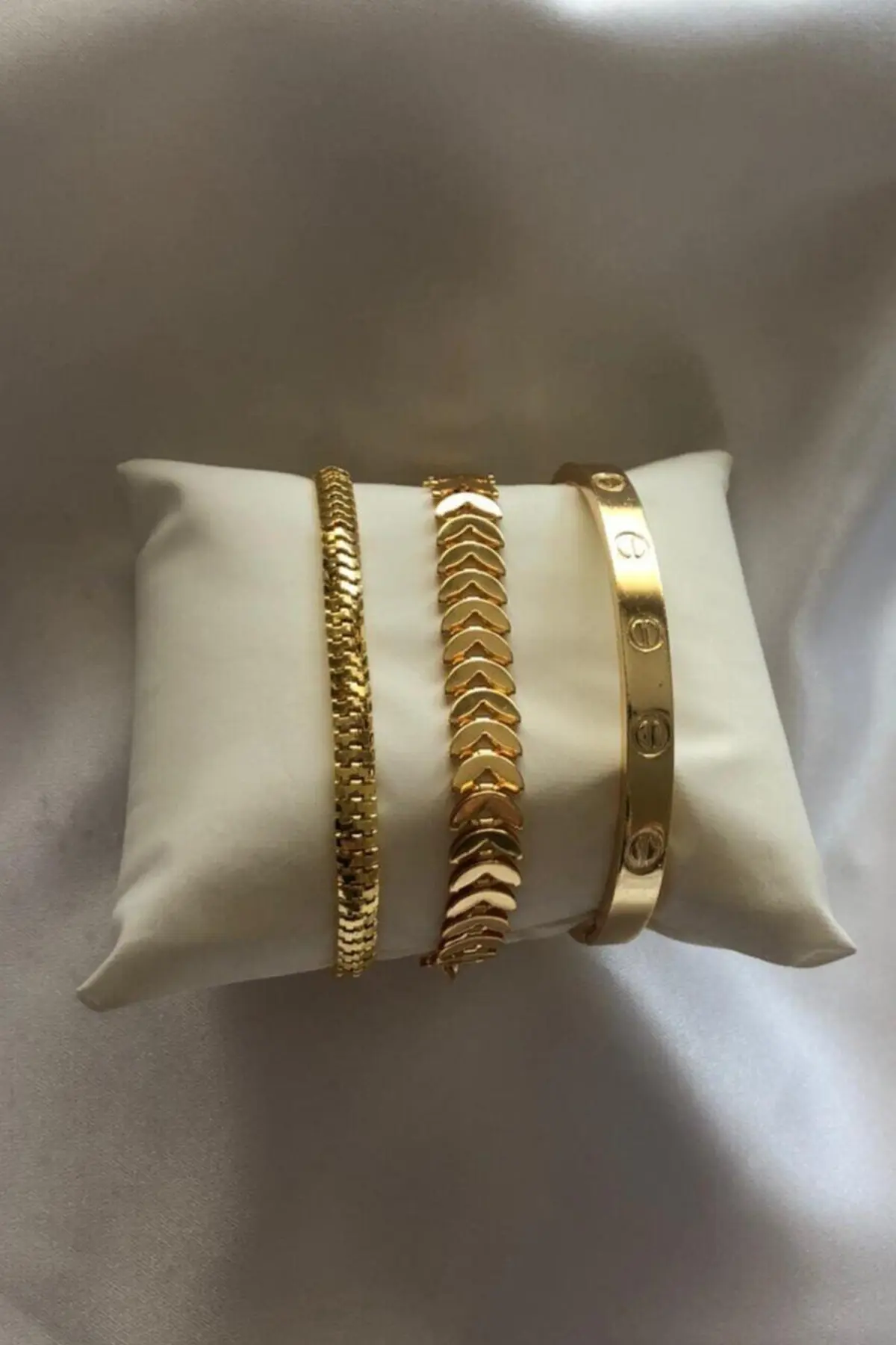 دستبند استیل زنانه طلایی مجموعه 3 عددی برند BERS AKSESUAR
